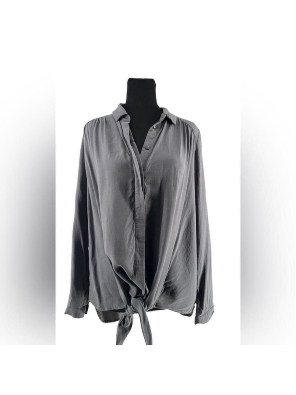 Anthropologie Maeve Top Tuesday Tie Front Blouse Hi Lo Hem tencel Gray Size XS